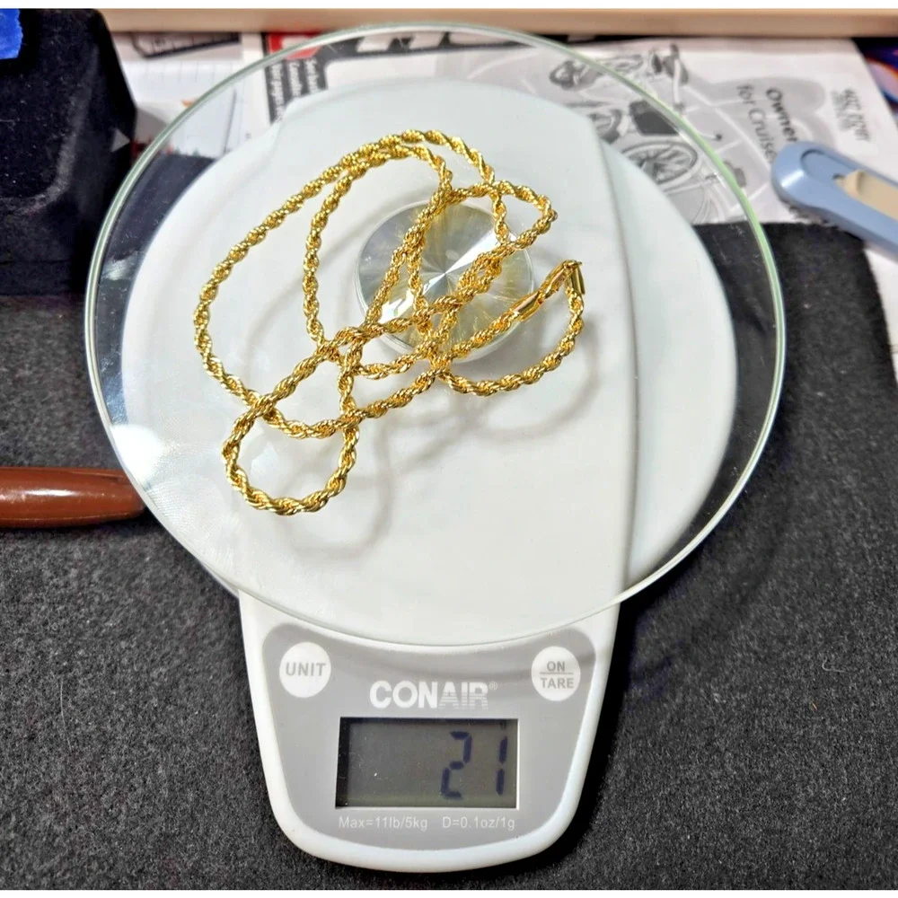 14K Yellow Gold Plated Rope Chain Necklace 3mm 26” Twisted Unisex – 21g – NEW